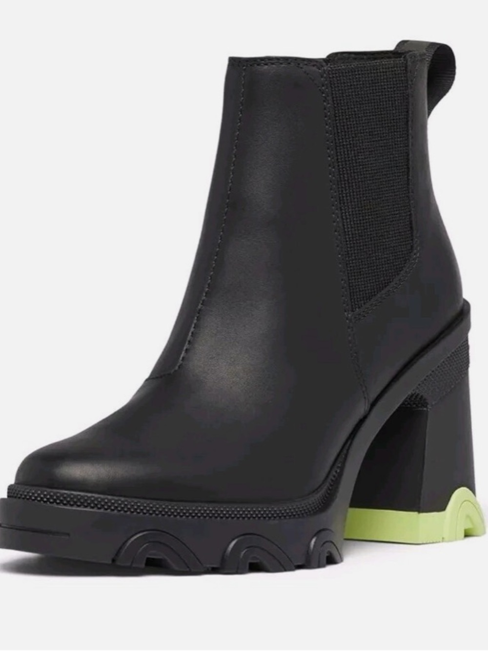 Sorel Black Chelsea Platform Booties with Lime Heel Accent